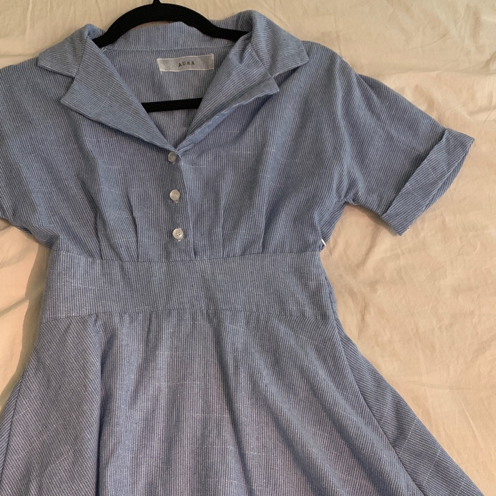Periwinkle pinstripe collared dress